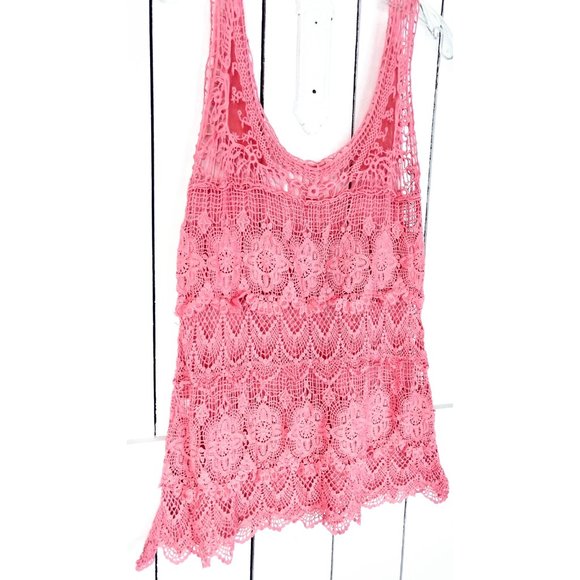90s vintage crochet lace see through sleeveless tank top - Picture 4 of 4